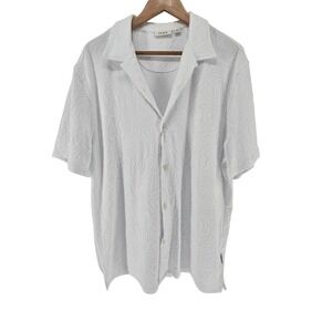 ROW M Men's White Floral‎ Textured Short Sleeve Button Up Shirt XL